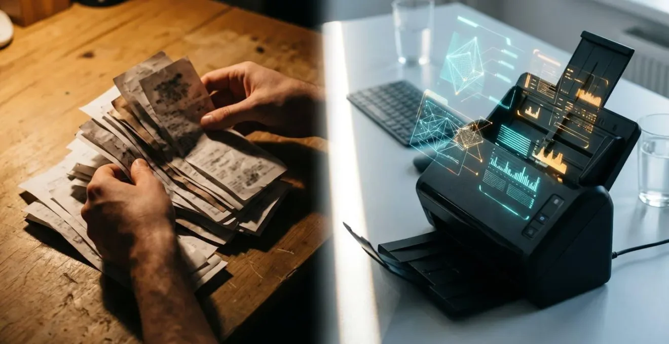 Split screen comparison of automated and manual receipt processing methods