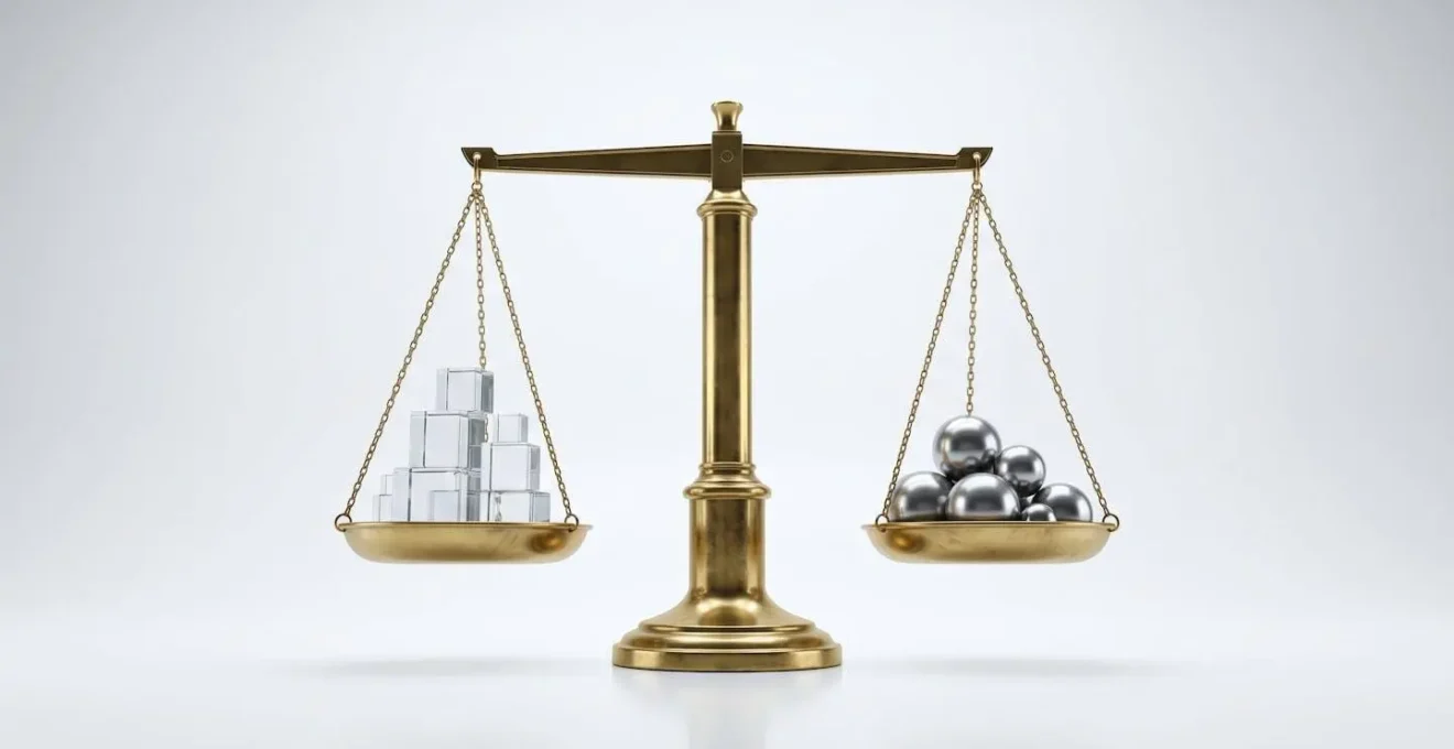 Visual metaphor of control balance using scales and geometric shapes representing different service levels