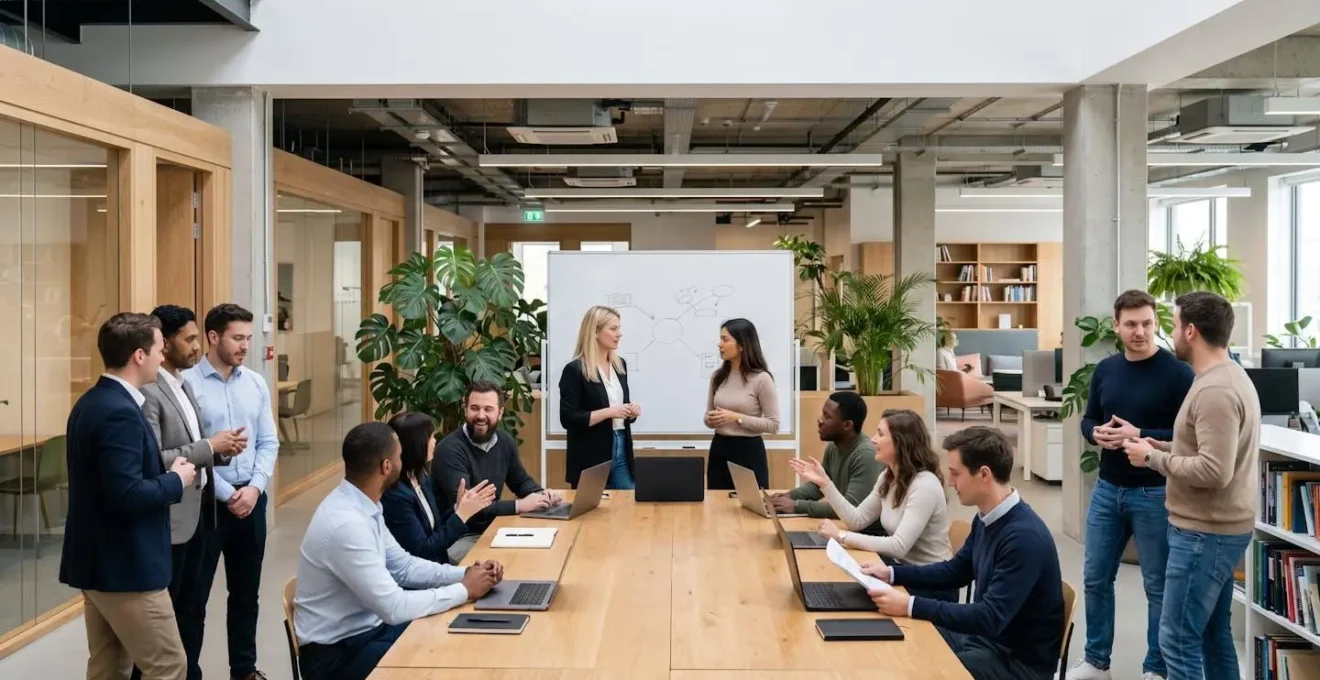 Diverse business team working together during post-merger integration