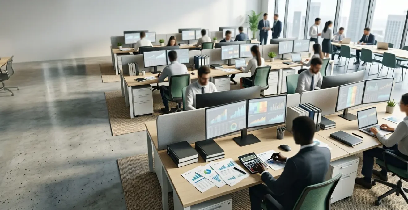 Professional environment showing financial data management with high volume transactions