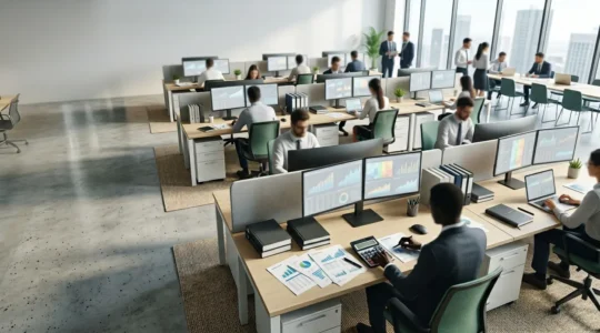 Professional environment showing financial data management with high volume transactions