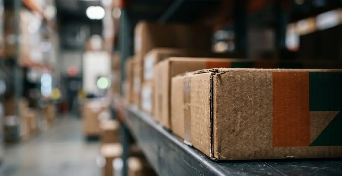 Warehouse inventory with dynamic motion blur suggesting rapid turnover and cash velocity optimization