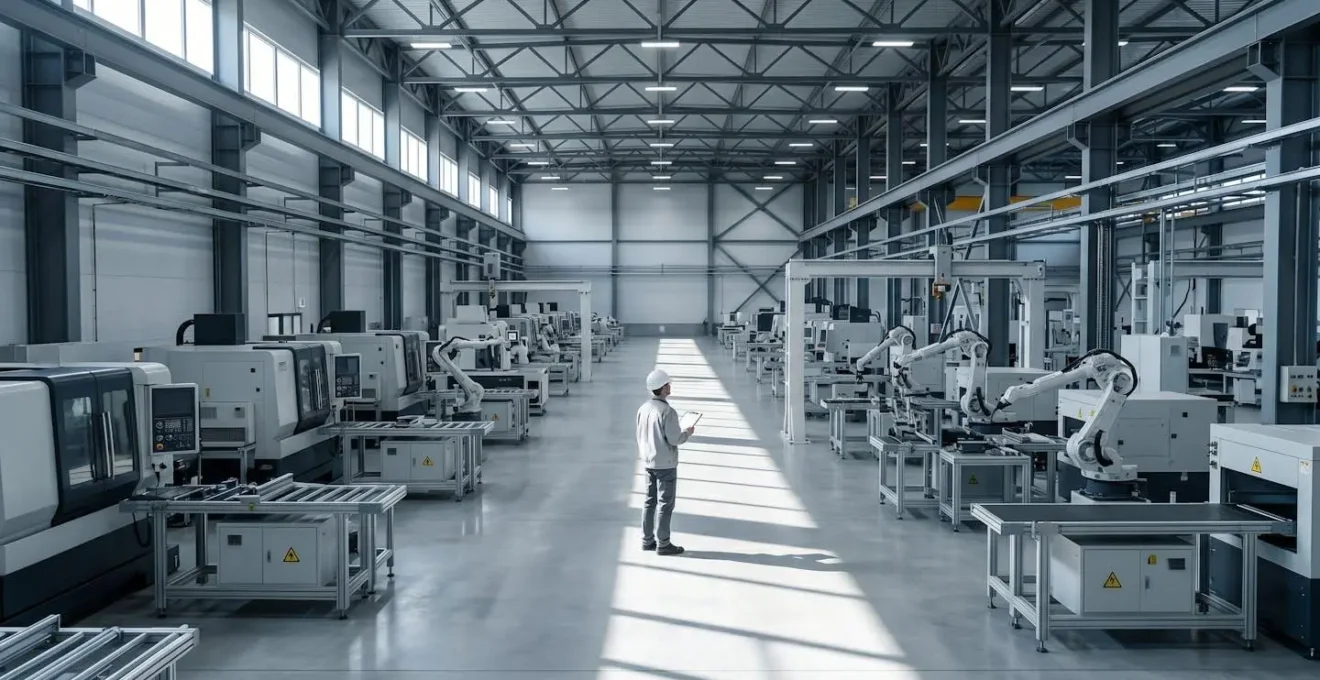 Wide angle view of modern manufacturing facility during asset audit inspection