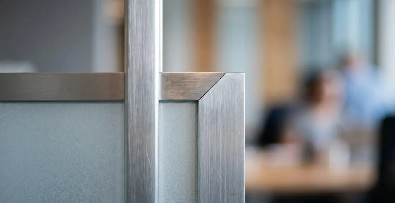 Extreme close-up of modern office architectural details showing premium finishes