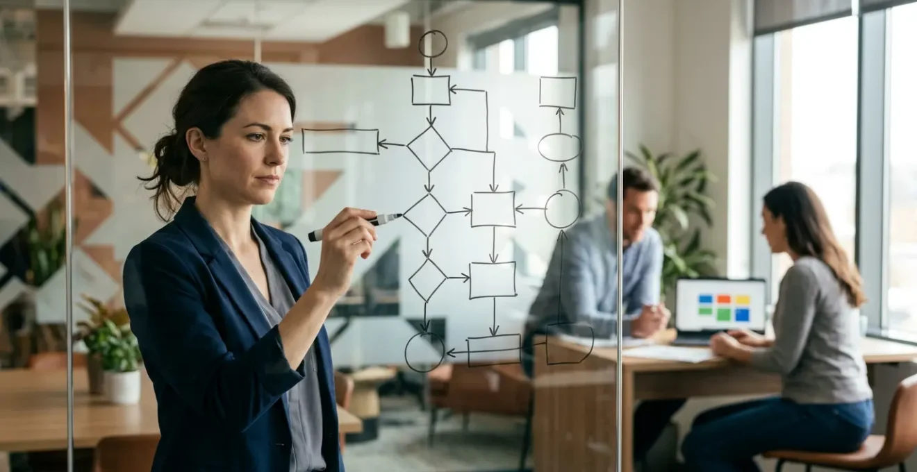 Professional team reviewing payroll implementation strategy in modern office