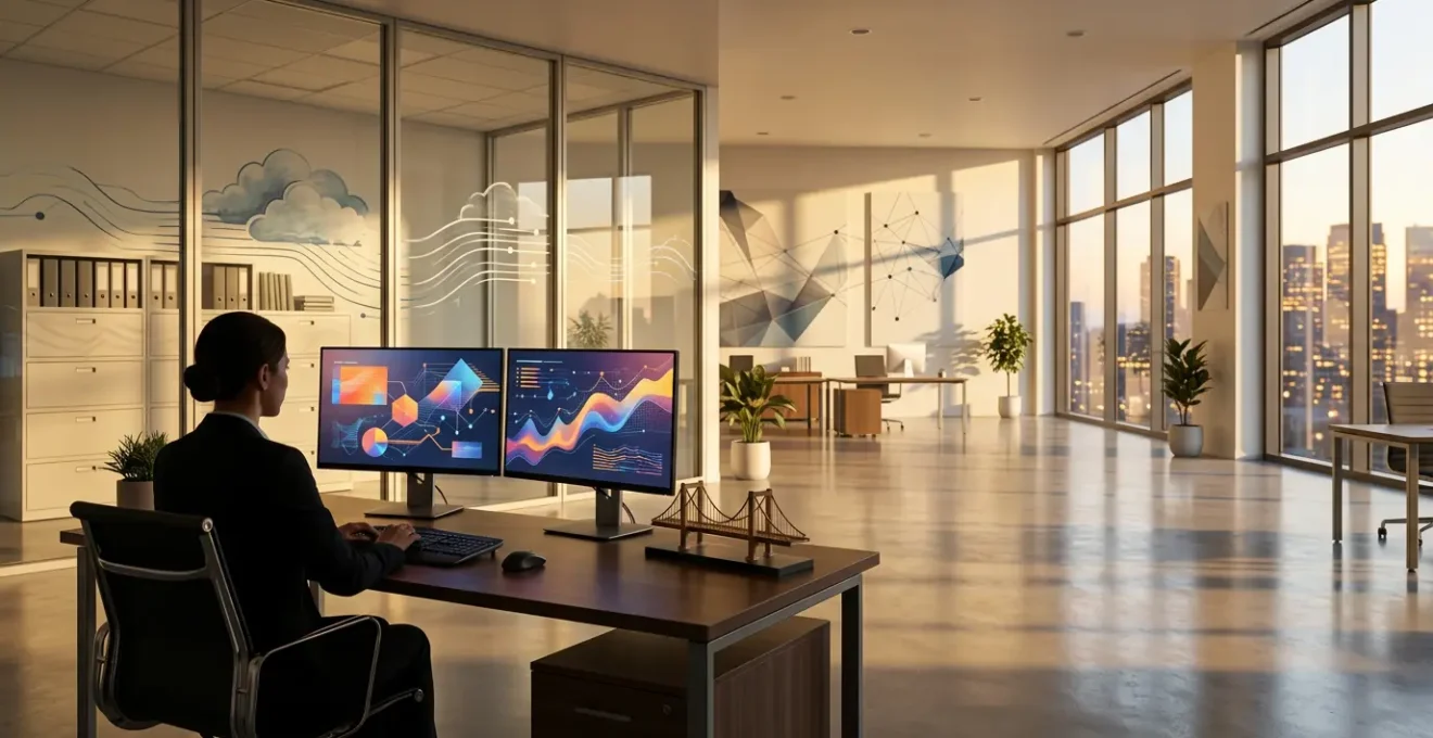 Professional working with VAT compliance software on computer in modern office