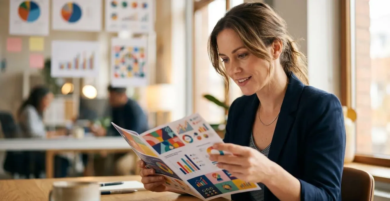 Employee reviewing personalized pension benefit statement with visual charts showing tax savings