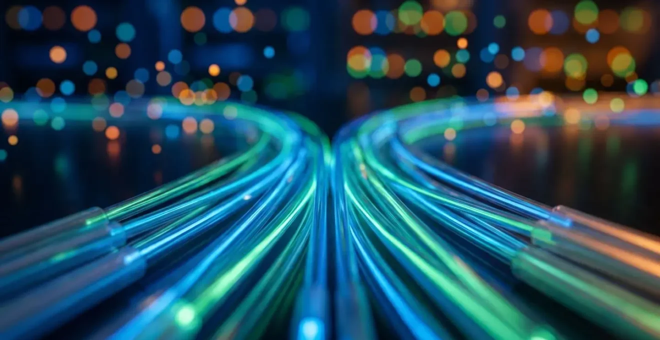 Close-up of secure data flow visualization between connected systems