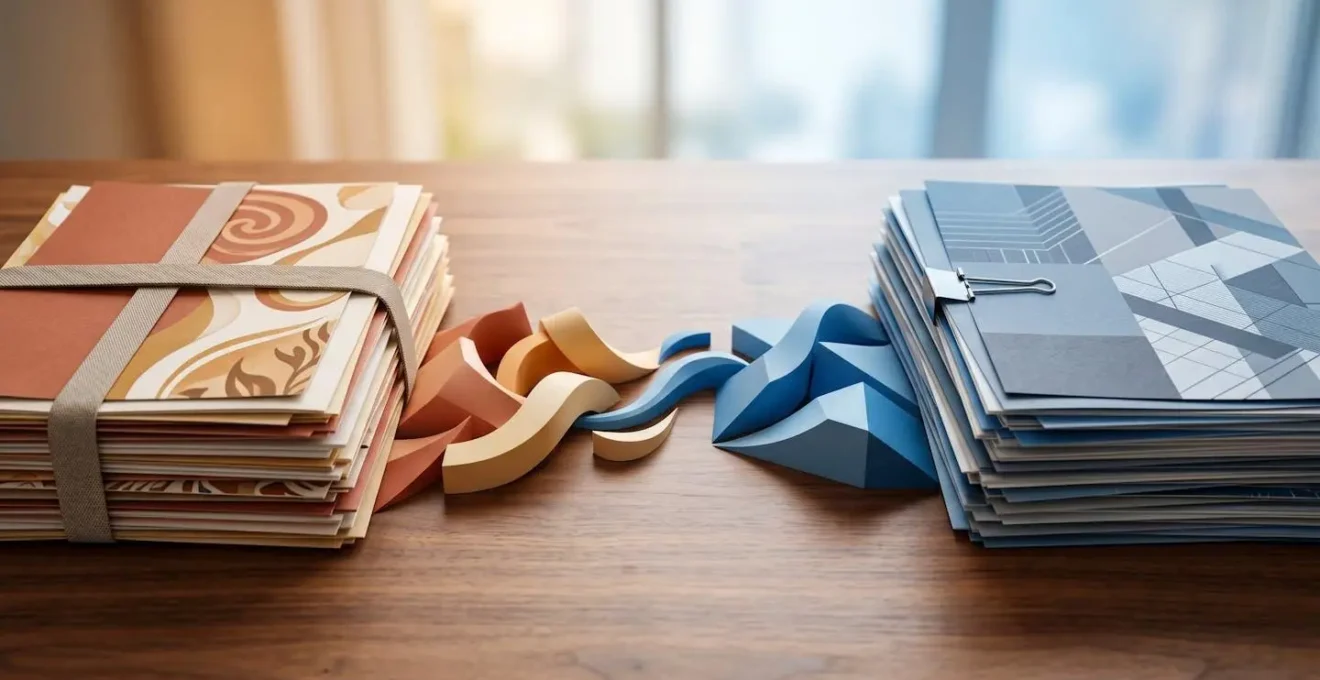 Visual representation of organizing mixed financial documents into separate business and personal categories