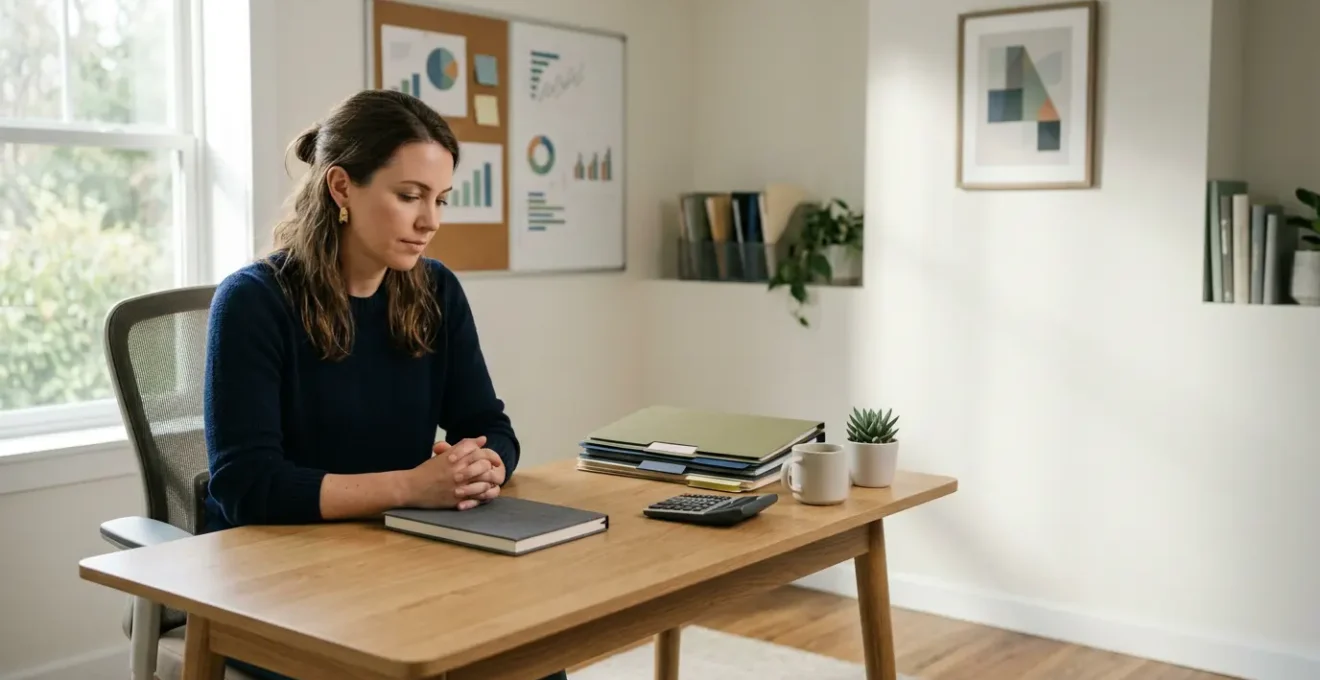 Professional freelancer organizing financial paperwork for self assessment