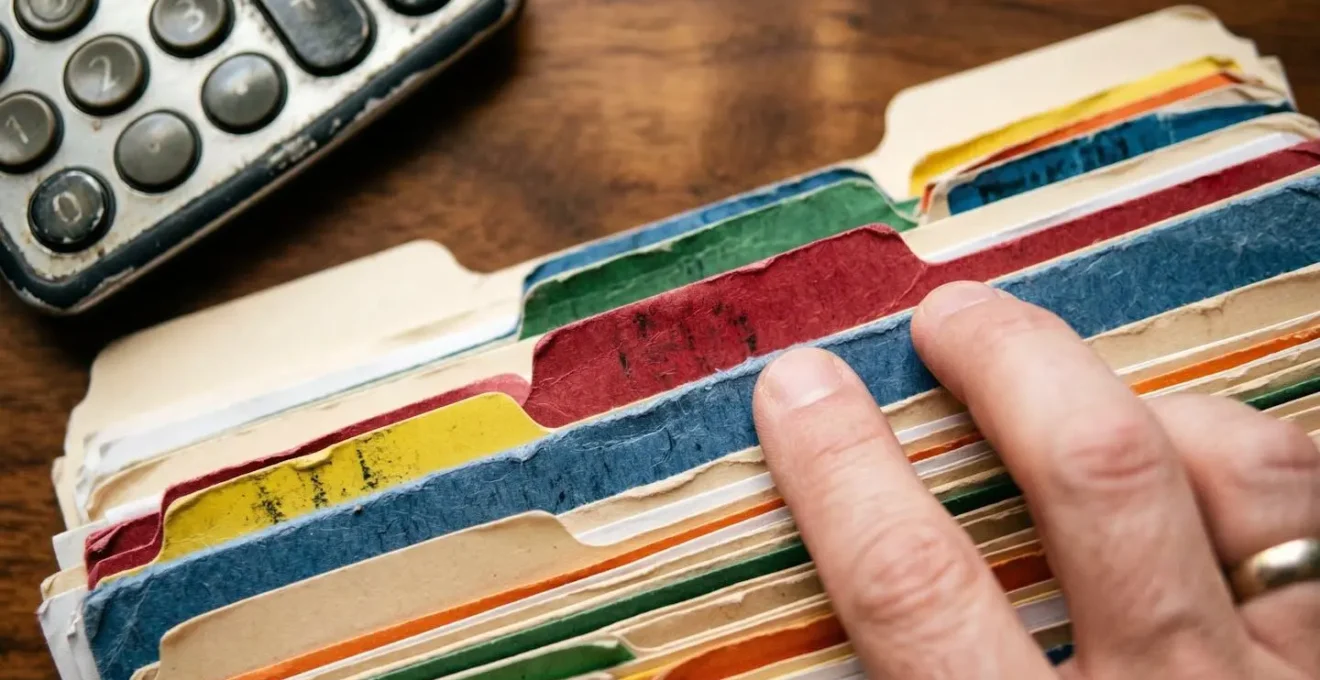 Business owner analyzing year-end financial reports at desk