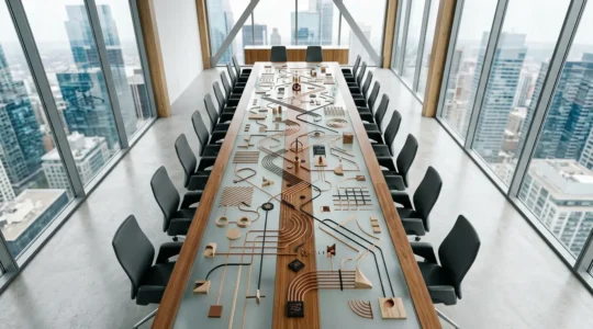 Strategic overview of supply chain risk assessment and financial planning showing interconnected business elements