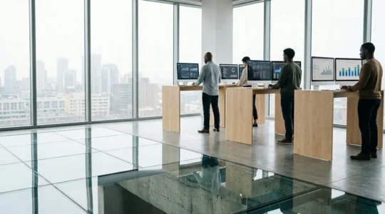 Business financial foundation with modern startup office environment